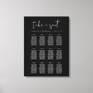 JOVI Black Edgy Modern Minimalist Seating Chart Canvas Print