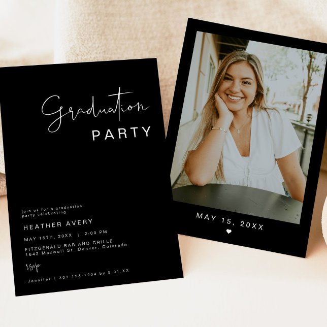 JOVI Black Modern Edgy Graduation Party Invitation (Creator Uploaded)