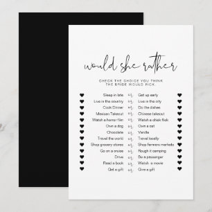 JOVI Black Modern Would She Rather Bridal Game Invitation