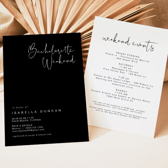 JOVI- Black White Modern Minimalist Bachelorette Invitation (Creator Uploaded)
