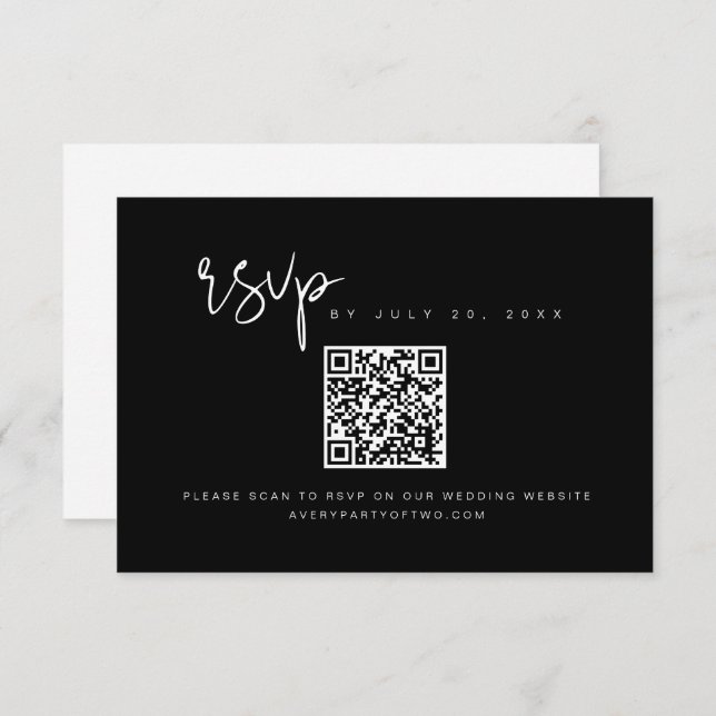 JOVI Edgy Black and White QR Code Wedding RSVP Invitation (Front/Back)
