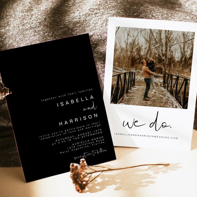 JOVI Edgy Black Modern Minimalist Photo Wedding Invitation (Creator Uploaded)