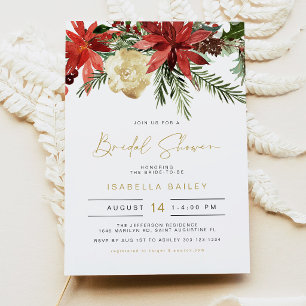 JOVI Holiday Red and Gold Poinsettia Bridal Shower Invitation