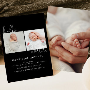 JOVI Modern Black Boho Photo Newborn Announcement