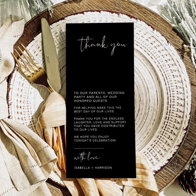 JOVI Modern Black Wedding Table Thank You Card (Creator Uploaded)