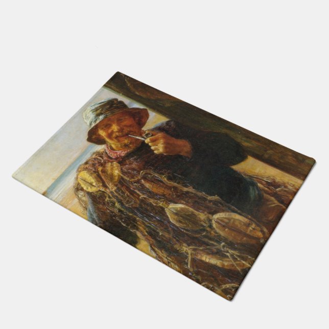 Jovial Fisherman (by Frederick Morgan) Doormat (Angled)