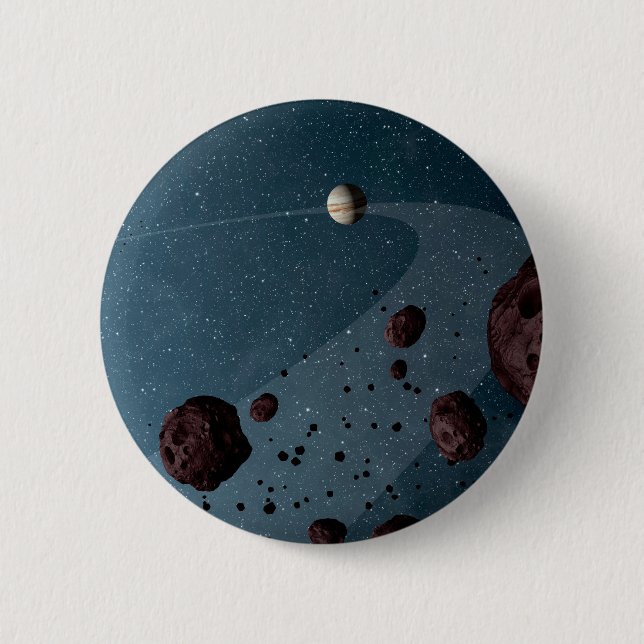 Jovian Trojans Asteroids. 6 Cm Round Badge (Front)