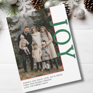 JOY! 1 Photo, White, Red, Green, Classic Holiday Card