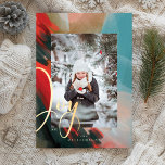 Joy Abstract Watercolor Paint Brush Stroke Photo Holiday Card<br><div class="desc">Our cardinal spirit holiday Christmas photo holiday card embodies warmth, life and energy inspired by nature. Expressive brush and pen strokes are combined together with our artistic stylised artwork. Evoking the feeling of love, joy and peace. Saturated hues of crimson reds, blush, deep ebony black, sapphire blue and dark golden...</div>