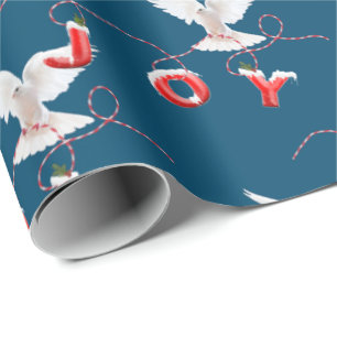 Joy and Dove on Blue Wrapping Paper
