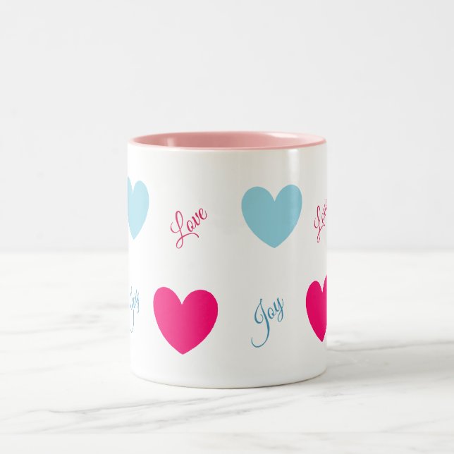 Joy and Love Hearts Two-Tone Coffee Mug (Center)