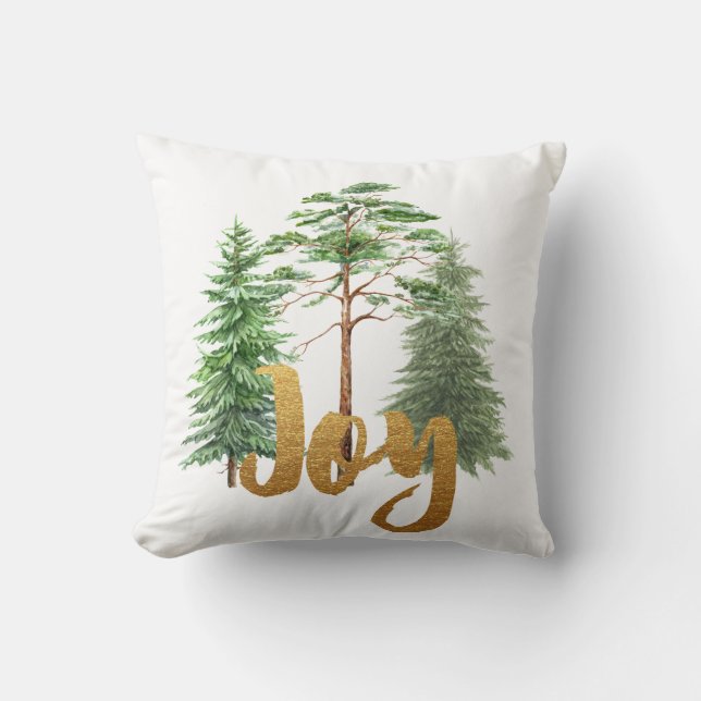 Joy and Pine Tree Christmas Pillow (Front)