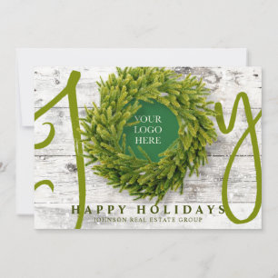Joy and Pine with Logo Modern Rustic Business Holiday Card