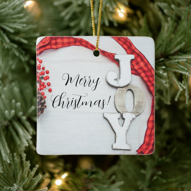 Joy and Ribbon Holiday Collection Ceramic Ornament (Tree)