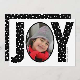 Joy and snow black, white mininal Christmas photo Holiday Card