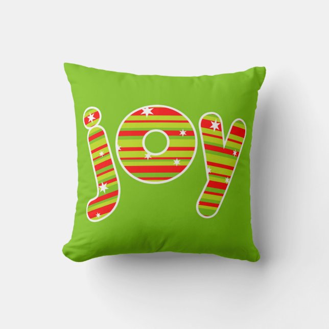 JOY at Christmas, Red & Green Stripes Cushion (Front)