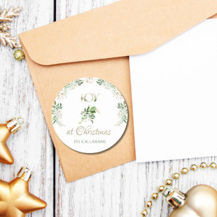 Joy At Christmas Tropical Green Palm Leaves Classic Round Sticker