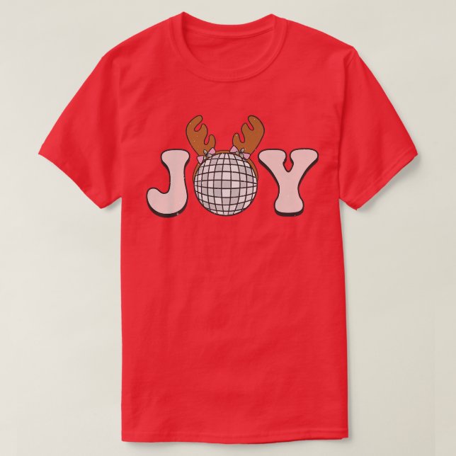 Joy Bauble Reindeer Snow Groovy Family Christmas P T-Shirt (Design Front)