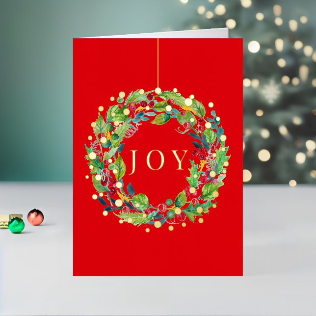 Joy Berry Wreath Vibrant Folded Foil Holiday Card (Holiday In Situ 2)