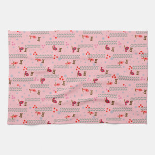 Joy birds Christmas - pink Tea Towel