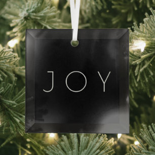 Joy Black And White Modern Minimalist Typography Glass Tree Decoration