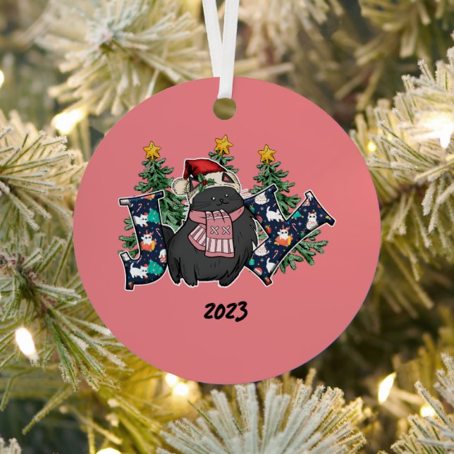 Joy Black Cat Christmas Metal Tree Decoration (Insitu)