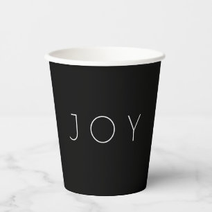 Joy Black Modern Minimalist Typography Holiday Paper Cups
