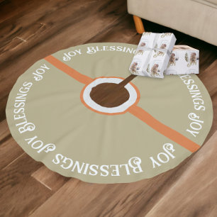 Joy Blessing Muted Sage Green Orange Christmas Brushed Polyester Tree Skirt