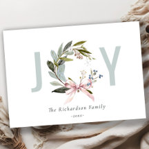 Joy Blush Blue Green Winter Christmas Wreath