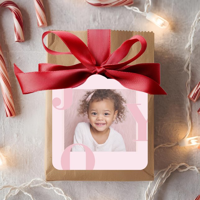 JOY Blush Pink Modern Christmas | Personalised  Square Sticker (Creator Uploaded)