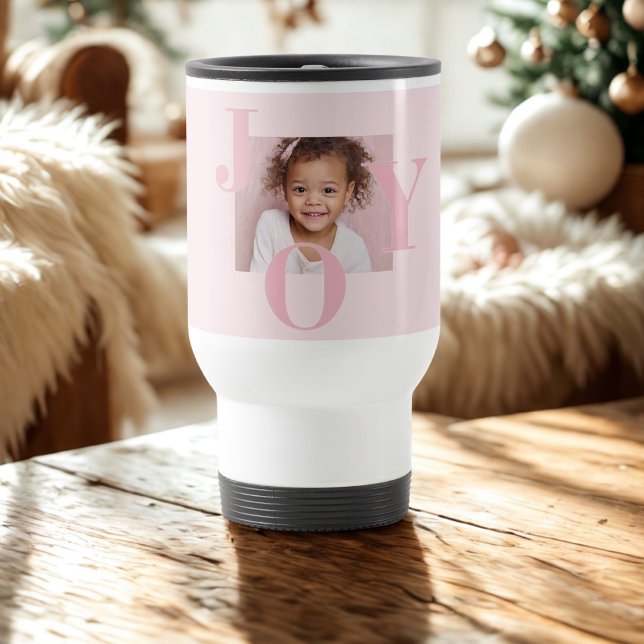JOY Blush Pink Modern Christmas | Personalised  Travel Mug (Creator Uploaded)