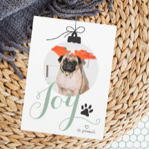 Joy Boho Pet Photo Ornament Holiday Card