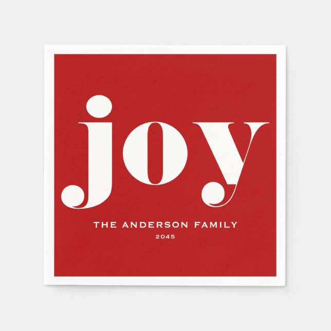 JOY Bold Typography Modern Christmas Red  Napkin (Front)