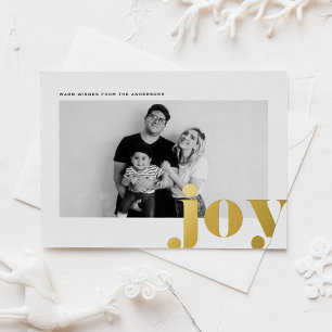 JOY Bold Typography Modern Photo Christmas Foil Holiday Postcard