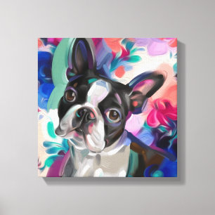'Joy' Boston Terrier Dog Art print on canvas