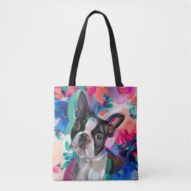 'Joy' Boston terrier dog art tote bag (Front)