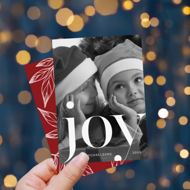 Joy Botanical Print with Photo Red Christmas Invitation (Creator Uploaded)
