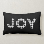 Joy Buffalo Check Black White Holiday Throw Pillow<br><div class="desc">This warm and festive pillow features the word joy written in a black and white plaid print on a solid black background. The back of the pillow has a matching black and white plaid pattern. Other colours available in our Blackberry Boulevard store. Perfect accent pillow for your holiday home decor.Mix...</div>