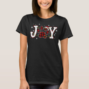 Joy Buffalo Red Plaid Dog Paw Print Christmas Orna T-Shirt
