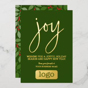 Joy Business Christmas Greeting Green Leaves Gold