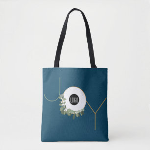 Joy Business Logo Happy Holidays Blue Custom Tote Bag