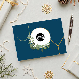 Joy Business Logo Happy Holidays Blue Holiday Card