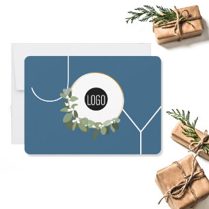 Joy Business Logo Happy Holidays Dusty blue Holiday Card