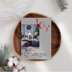 Joy Candy Cane Modern Add Your Own Photo Christmas Holiday Card