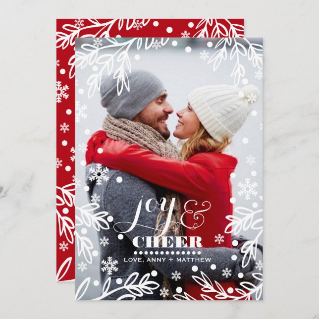 Joy & Cheer. Custom Holiday Flat Photo Card (Front/Back)