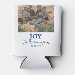 Joy christmas add family name photo holiday giftts can cooler
