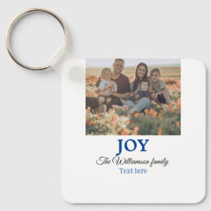 Joy christmas add family name photo holiday giftts key ring