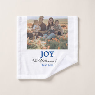 Joy christmas add family name photo holiday giftts wash cloth