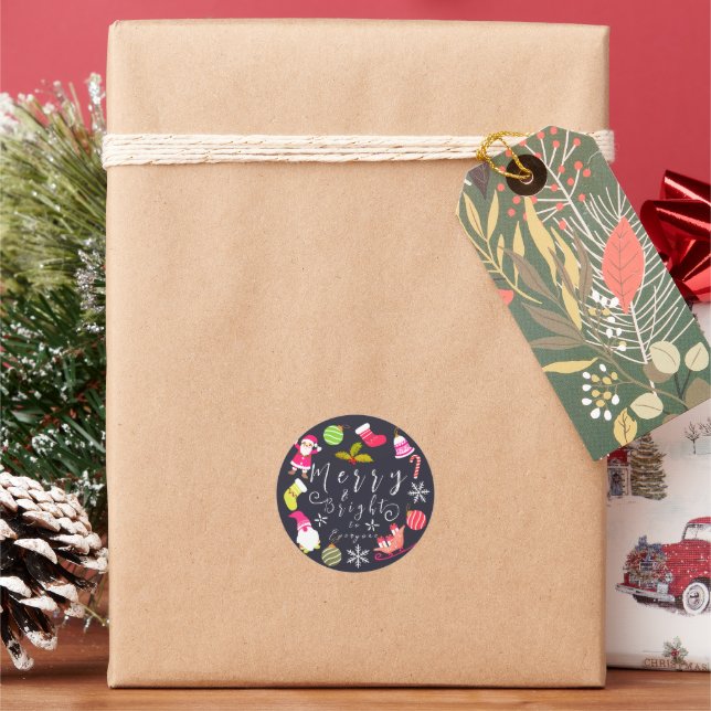 Joy Christmas Brown Classic Round Sticker (Holiday)