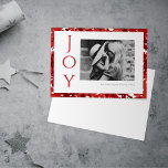 Joy Christmas Card Photo Red<br><div class="desc">These modern,  simple,  and stylish 7x5 inch holiday photo cards feature modern typography in red on white and an abstract floral design background,  and a spot for your favorite photo,  black and white or color.</div>